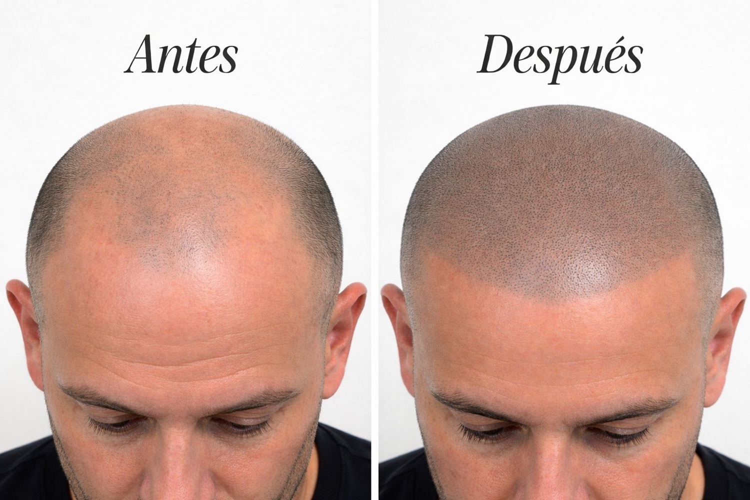 Micropigmentación capilar de folículo rasurado — antes y después